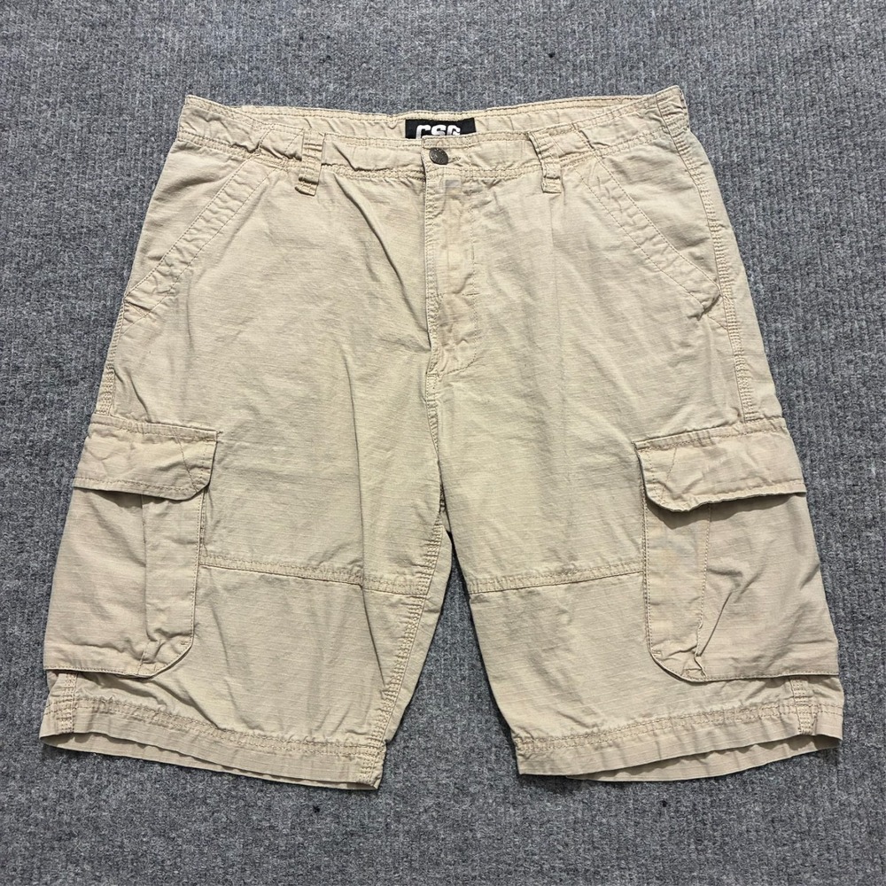 CSG Mens Cargo Shorts Size 38 Beige Adjustable Waist Utility Outdoor High Rise
